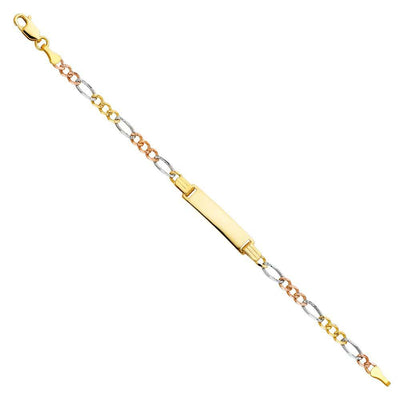 14K Tri Color Gold Figaro 3+1 Baby ID Bracelet