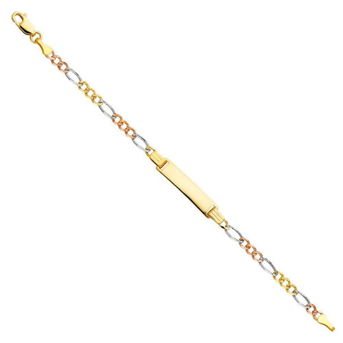 14K Tri Color Gold Figaro 3+1 Baby ID Bracelet