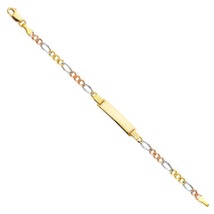 14K Tri Color Gold Figaro 3+1 Baby ID Bracelet