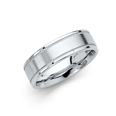 14K White Gold Polished 6mm Brushed Non Sizeable Fancy Wedding Band
