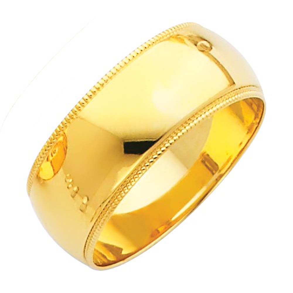 14K White Gold 8mm Plain Regular Fit Milgrain Wedding Band