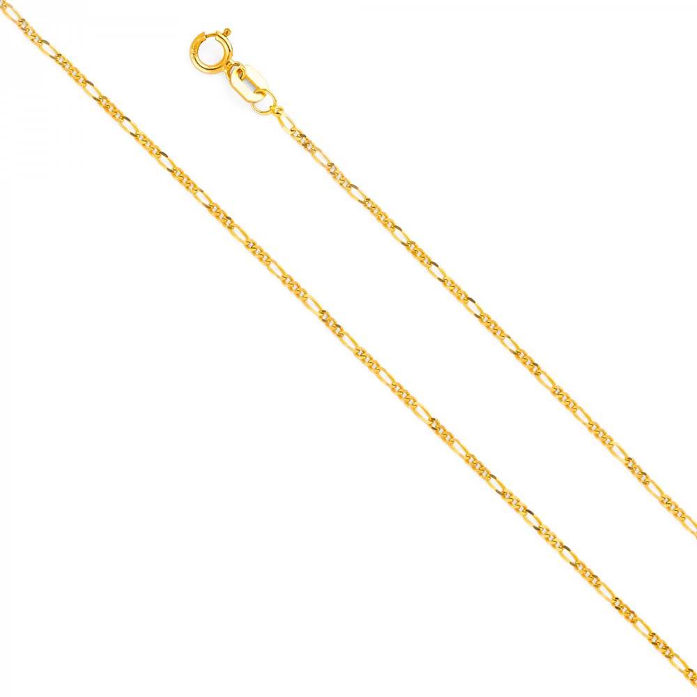 14K Yellow Gold 1.2mm Lobster Figaro 3+1 Concave Light Link Chain With Spring Clasp Closure