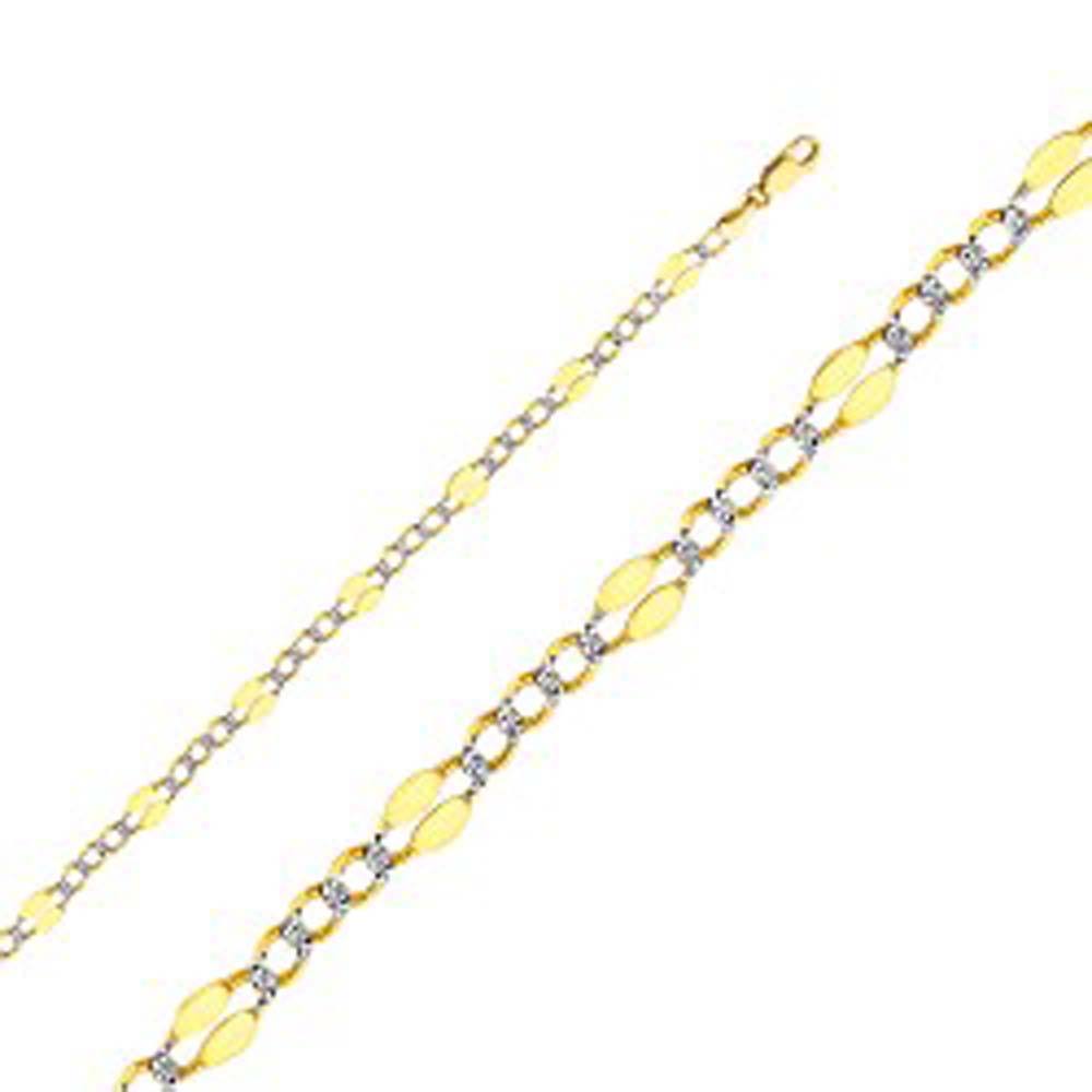 14K Yellow Gold with Tri Color 4.8mm Lobster Stamped Figaro 3+1 WP Chain With Spring Clasp Closure