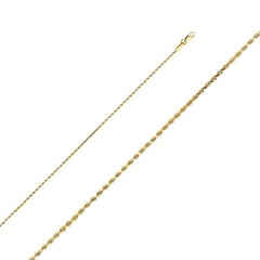 14K Yellow Gold 1.2mm Lobster Solid Rope Diamond Cut Chain With Spring Clasp Closure