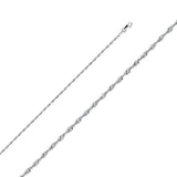 14K White Gold 2mm Lobster Solid Rope Diamond Cut Light Chain With Spring Clasp Closure