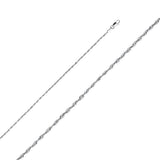 14K White Gold 1.5mm Lobster Solid Rope Diamond Cut Light Chain With Spring Clasp Closure