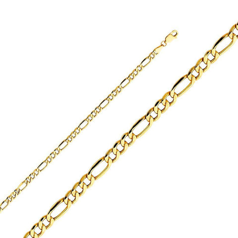 14K Yellow Gold 4.4mm Lobster Hollow Figaro 3+1 Link Chain With Spring Clasp Closure