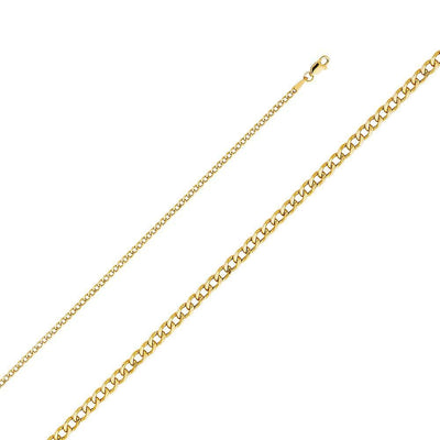 14K Yellow Gold 2.4mm Lobster Hollow Cuban Chain With Spring Clasp Closure