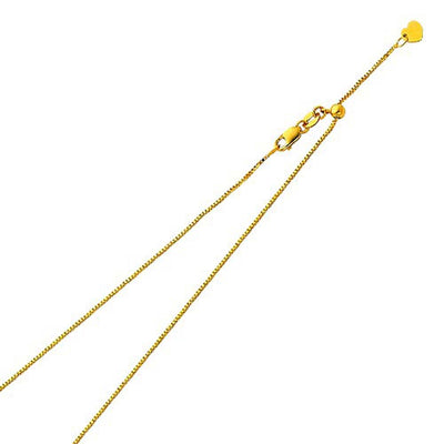 14K Yellow Gold 0.8mm Lobster Adjustable Box Chain With Spring Clasp Closure