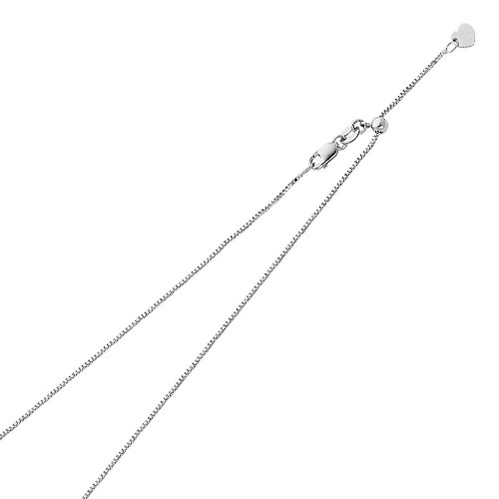 14K White Gold 0.8mm Lobster Adjustable Box Chain With Spring Clasp Closure