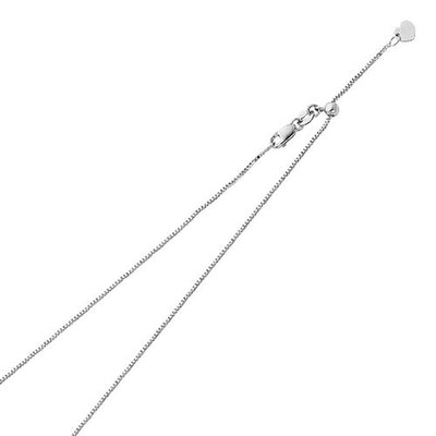14K White Gold 0.8mm Lobster Adjustable Box Chain With Spring Clasp Closure