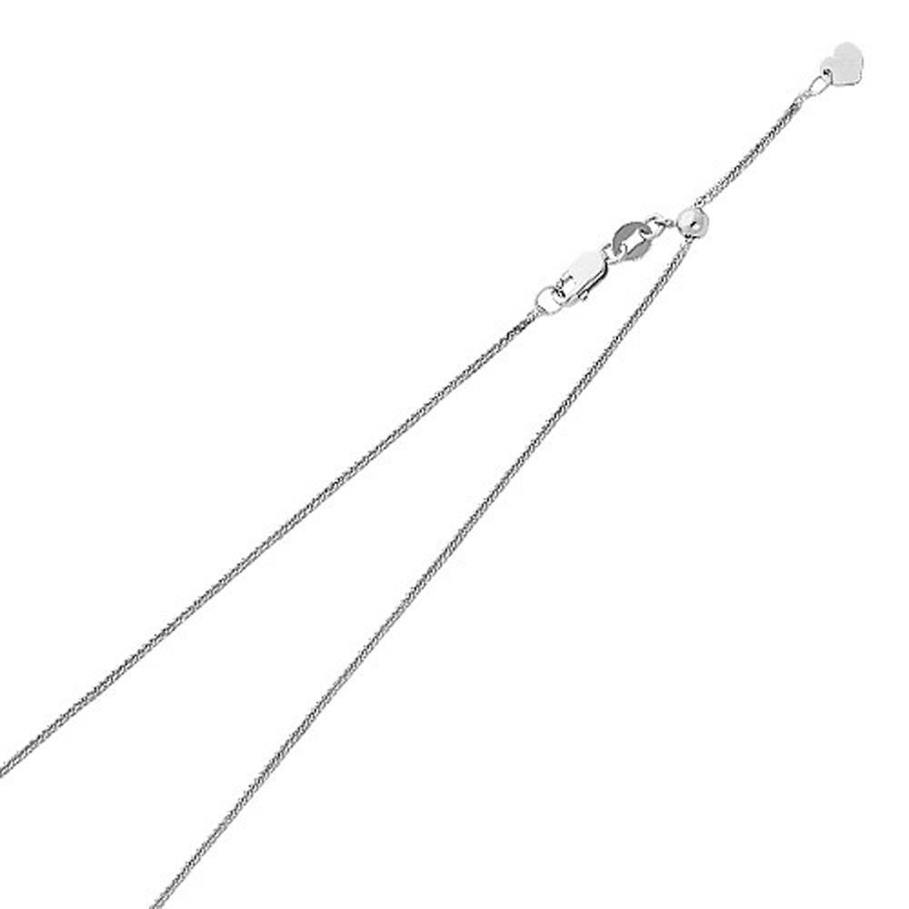 14K White Gold 0.7mm Lobster Adjustable Squae Wheat Chain With Spring Clasp Closure
