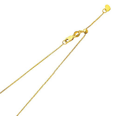 14K Yellow Gold 1.0mm Lobster Adjustable Rolo Cable Chain With Spring Clasp Closure, Length 20