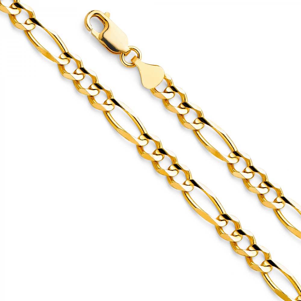 14K Yellow Gold 6.0mm Lobster Figaro 3+1 Concave Regular Link Chain With Spring Clasp Closure