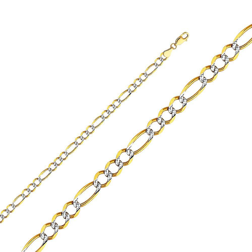 14K Yellow Gold 4.7mm Lobster Figaro 3+1 WP Open Light Link Chain With Spring Clasp Closure