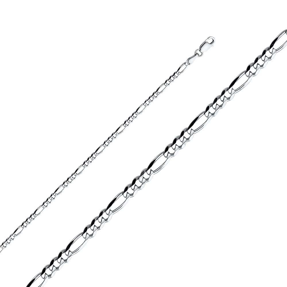 14K White Gold 3.1mm Lobster Figaro 3+1 Concave Regular Link Chain With Spring Clasp Closure