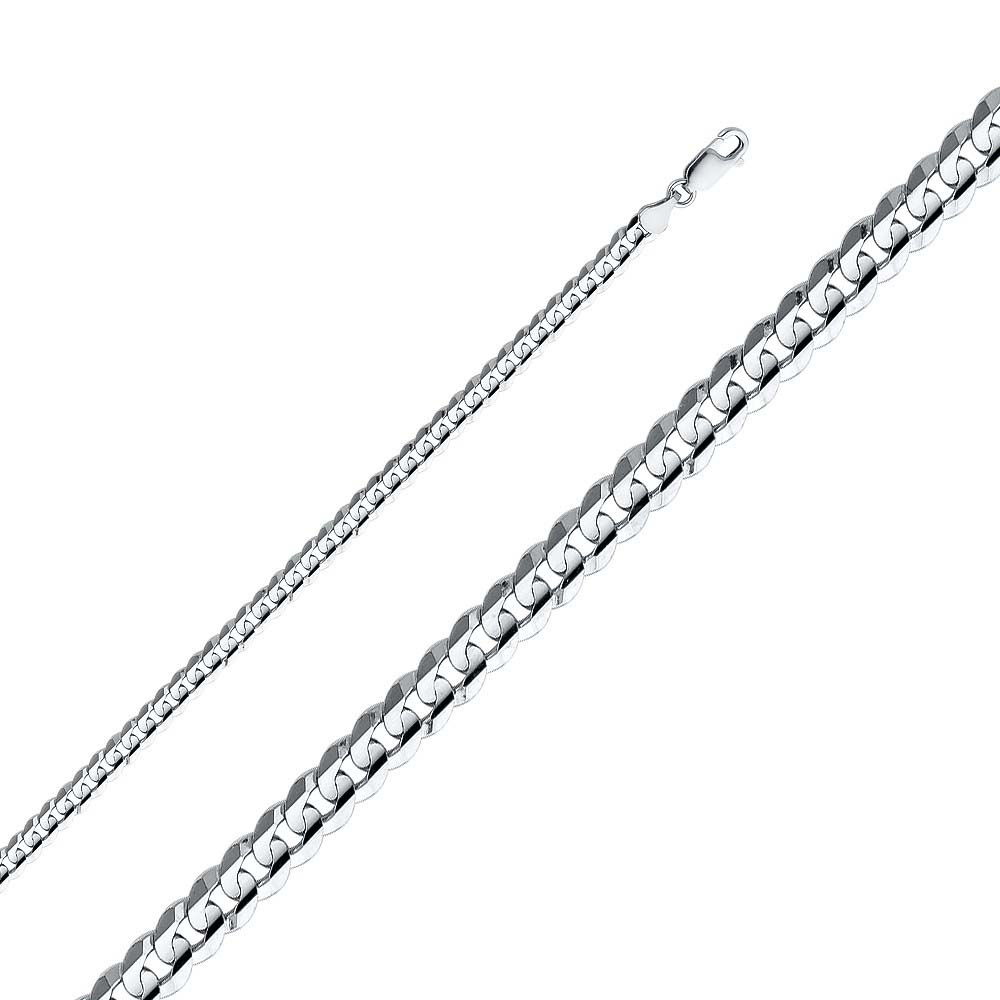 14K White Gold 4.8mm Lobster Figaro 3+1 Cuban Concave Regular Link Chain With Spring Clasp Closure