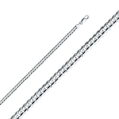 14K White Gold 4.8mm Lobster Figaro 3+1 Cuban Concave Regular Link Chain With Spring Clasp Closure