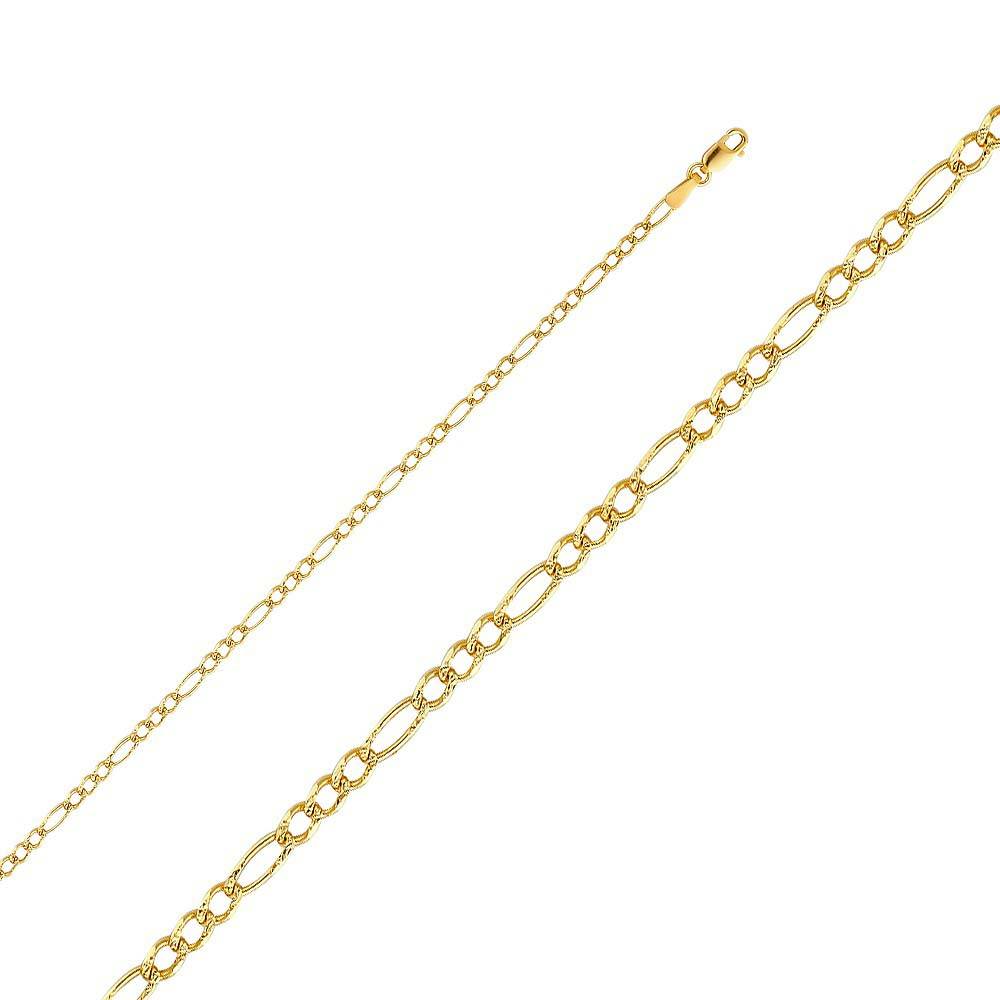 14K Yellow Gold 2.7mm Lobster Figaro 3+1 Regular Link Chain With Spring Clasp Closure