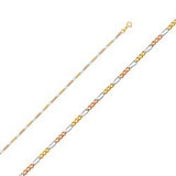 14K Gold with Tri Color 1.8mm Lobster Figaro 3+1 Concave Regular Link Chain With Spring Clasp Closure