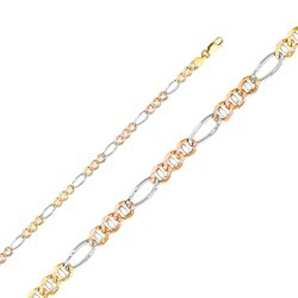 14K Gold with Tri Color 3.9mm Lobster Ficonucci 3+1 Concave Regular Link Chain With Spring Clasp Closure