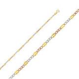14K Gold with Tri Color 3.2mm Lobster Stamp Figaro 3+1 3 Color Regular Chain With Spring Clasp Closure
