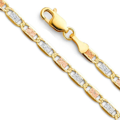 14K Gold 3.3mm Lobster Valentino 3 Color Link Chain With Spring Clasp Closure - silverdepot