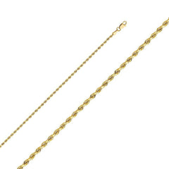 14K Yellow Gold 2mm Lobster Solid Rope Diamond Cut Chain With Spring Clasp Closure