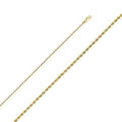 14K Yellow Gold 1.5mm Lobster Solid Rope Diamond Cut Chain With Spring Clasp Closure