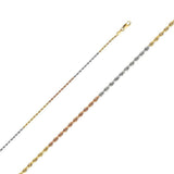 14K Tri Color 1.5mm Lobster Solid Rope Diamond Cut Regular 3 Color Chain With Lobster Clasp Closure