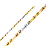 14K Gold 4mm Lobster 3 Color Figarope Link Assorted Chain With Spring Clasp Closure