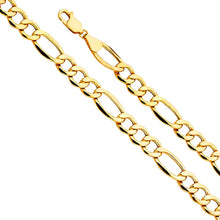 Load image into Gallery viewer, 14K Yellow Gold 8.3mm Lobster Hollow Figaro 3+1 Bevel Bracelet Link Chain With Spring Clasp Closure