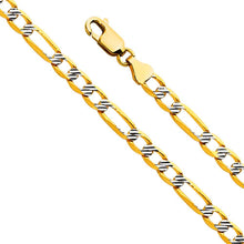 Load image into Gallery viewer, 14K Yellow Gold 4.5mm Figaro 3+1 Fancy White Pave Regular Link Chain With Spring Clasp Closure