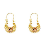 14k Two Tone Gold 12mm Polished Crescent Star Filigree Hoop Earrings