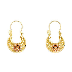 14k Two Tone Gold 12mm Polished Crescent Star Filigree Hoop Earrings