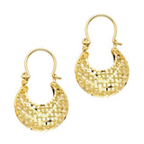 14k Yellow Gold 17mm Polished Crescent Crisscross Design Hoop Earrings