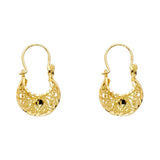 14k Yellow Gold 12mm Polished Fancy Crescent Faceted And Filigree Hoop Earrings