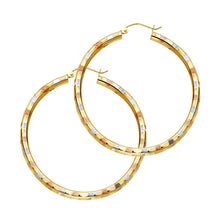 Load image into Gallery viewer, 14K Tri Color 3mm Medium Fancy Diamond-Cut Hoop Earrings