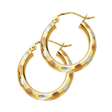 Load image into Gallery viewer, 14K Tri Color 3mm Fancy Diamond-Cut Hoop Earrings