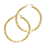 14K Yellow Gold 3mm Medium Polished Fancy Diamond-Cut Hinge-Notch Post And Latch Backing Hoop Earrings