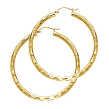 Load image into Gallery viewer, 14K Yellow Gold 3mm Large Polished Fancy Diamond-Cut Hinge-Notch Post And Latch Backing Hoop Earrings
