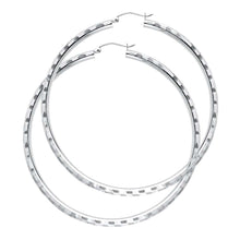 Load image into Gallery viewer, 14K White Gold 3mm Extra Large Polished Fancy Diamond-Cut Hinge-Notch Post And Latch Backing Hoop Earrings