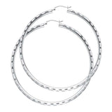 14K White Gold 3mm Extra Large Polished Fancy Diamond-Cut Hinge-Notch Post And Latch Backing Hoop Earrings