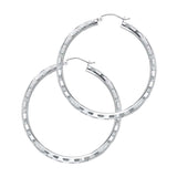 14K White Gold 3mm Large Polished Fancy Diamond-Cut Hinge-Notch Post And Latch Backing Hoop Earrings