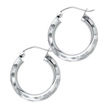 Load image into Gallery viewer, 14K White Gold 3mm Medium Polished Fancy Diamond-Cut Hinge-Notch Post And Latch Backing Hoop Earrings