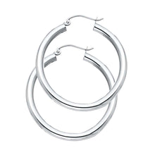 Load image into Gallery viewer, 14K White Gold 3mm Medium High Polished And Satin Latch And Hinge-Notch Post Backing Thick Plain Hoop Earrings