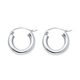14K White Gold 3mm Petite High Polished And Satin Latch And Hinge-Notch Post Backing Thick Plain Hoop Earrings
