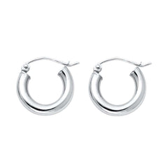 14K White Gold 3mm Petite High Polished And Satin Latch And Hinge-Notch Post Backing Thick Plain Hoop Earrings