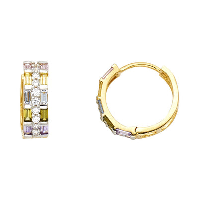 14K Yellow MULTI COLOR CZ HUGGIES Earring 2.6grams