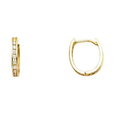 14K Yellow Gold 12mm Clear CZ Huggies Earrings